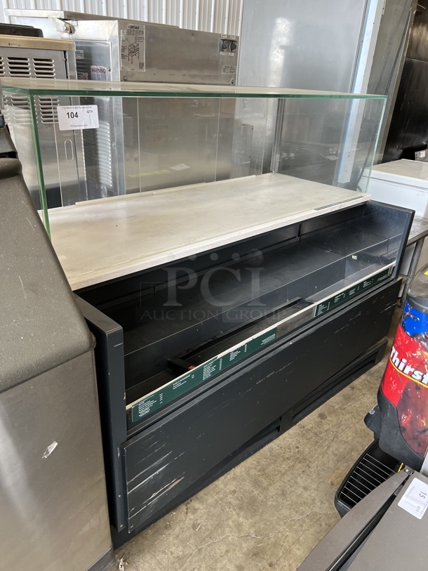 Metal Commercial Floor Style Open Grab N Go Merchandiser w/ Top Dry Display Case. 220 Volts, 1 Phase. 66x34x52.5. Cannot Test Due To Missing Power Cord