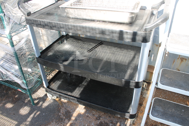Black Poly 3 Tier Cart w/ Push Handles on Commercial Casters. - Image 1 of 4