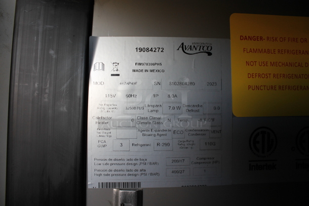 BRAND NEW SCRATCH AND DENT! 2023 Avantco 447AP49F Stainless Steel Commercial 2 Door Reach In Freezer. 115 Volts, 1 Phase. Tested and Powers On But Does Not Get Cold - Image 4 of 6