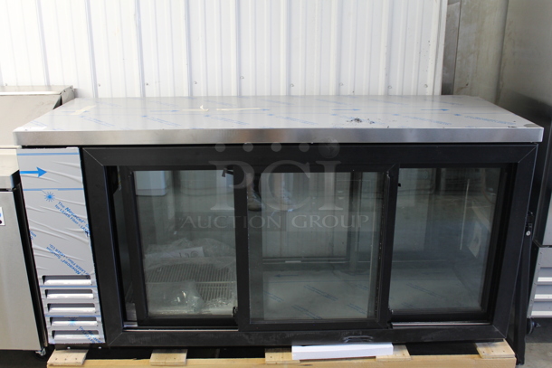 BRAND NEW SCRATCH AND DENT! Beverage Air BB72HC-1-GS-PT-B-27 Stainless Steel Commercial 3 Door Back Bar Cooler Merchandiser. 115 Volts, 1 Phase. Tested and Working! - Image 1 of 5