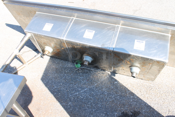 Stainless Steel Commercial 3 Bay Sink w/ Dual Drain Boards. Missing 2 Legs. Bays 20x20. Drain Boards 18.5x27 - Image 3 of 6