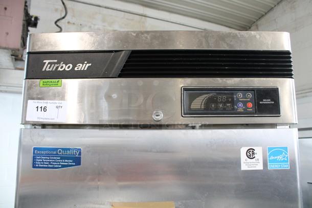 Turbo Air Model TSR-23SD-N6-L Stainless Steel Commercial Single Door Reach In Cooler w/ Poly Coated Racks on Commercial Casters. 115 Volts, 1 Phase. 27x30.5x83.5. Tested and Working! - Image 3 of 6