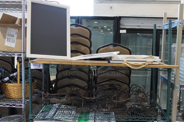 ALL ONE MONEY! Two Tier Lot of Various Items Including Metal Decorations and Black Board Signs - Image 1 of 6