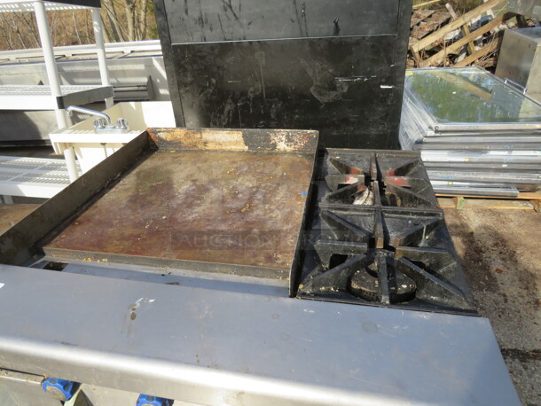 One Imperial Natural Gas 2 Burner/Griddle Range On Casters. 36X36X38 - Image 3 of 3