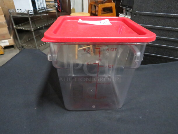 One 8 Quart Food Storage Container With Lid.