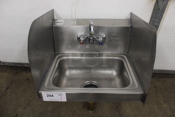 Advance Tabco Stainless Steel Commercial Single Bay Sink w/ Faucet, Handles and Side Splash Guards. 17.5x16x24