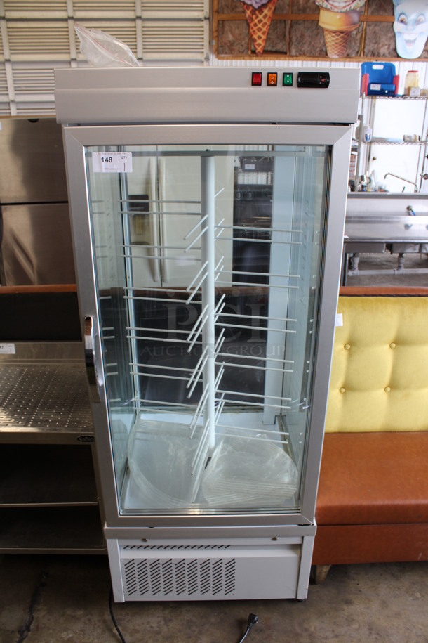Metal Commercial Single Door Reach In Refrigerated Pie Dessert Case w/ Glass Shelves. 208 Volts, 1 Phase. 30x32x76