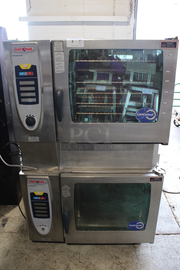 2 Rational Model SCC 62G Stainless Steel Commercial Natural Gas Powered Combi Convection Oven w/ View Through Door and Metal Racks. 75,000 BTU. 42x40x67. 2 Times Your Bid!