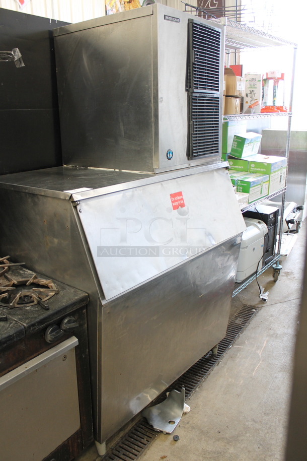 Hoshizaki KM-660MAJ Stainless Steel Commercial Ice Machine Head on Commercial Bin. 115 Volts, 1 Phase. - Item #1098488