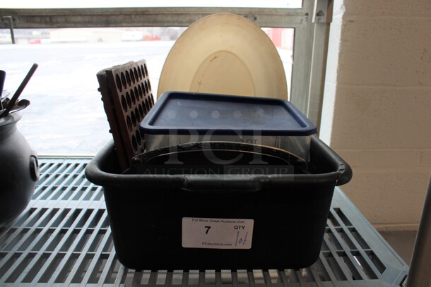 ALL ONE MONEY! Lot of Various Items Including Poly Container in Black Poly Bus Bin! 16x21x7 - Image 1 of 4