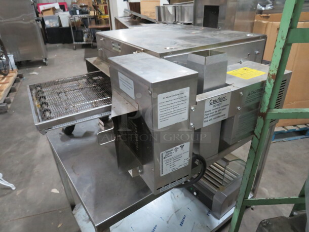 One CTI Lincoln Impinger Conveyor Pizza Oven On A Stainless Steel Table With SS Under Shelf On Casters. Model# 2502HB3U0701620. 240 Volt 1 Phase. Oven 50X32X18. Table 42X26X29. - Image 5 of 7