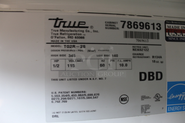 2013 True TG2R-2S Commercial Stainless Steel 2 Door Reach In Cooler w/ Shelving. 115 Volt, 1 Phase. Tested and Working!
 - Image 5 of 6