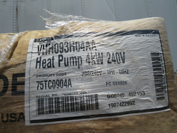 One NEW Amana Heat Pump. 4KW. 208-240 Volt. 1 Phase. #VHH093H04AA. 22X22X67 - Image 2 of 2