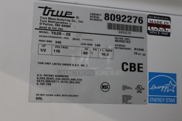 2014 True TG2R-2S ENERGY STAR Stainless Steel Commercial Two Door Reach In Cooler w/ Poly Coated Racks on Commercial Casters. 115 Volts, 1 Phase. Tested and Working! - Image 9 of 9