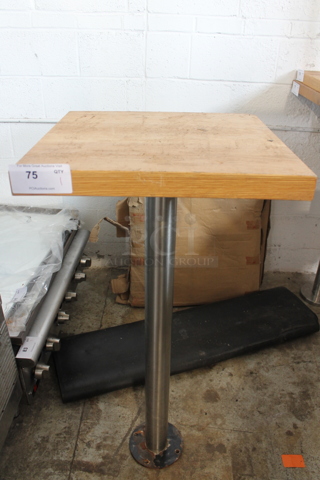 Wooden Butcher Block Bar Height Table on Chrome Finish Metal Base.