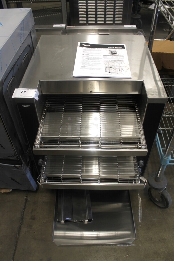 BRAND NEW SCRATCH AND DENT! Vollrath JT4 Stainless Steel Commercial Countertop Electric Powered Double Conveyor Toaster Oven w/ 1 1/2"-3" and 1 1/2" Openings. 240 Volts, 1 Phase. - Image 1 of 6