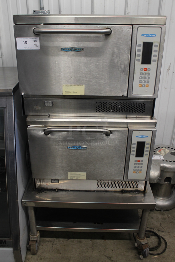 2 Turbochef NGC Stainless Steel Commercial Electric Powered Rapid Cook Ovens on Stainless Steel Equipment Stand w/ Commercial Casters. 208/240 Volts, 1 Phase. 2 Times Your Bid!
