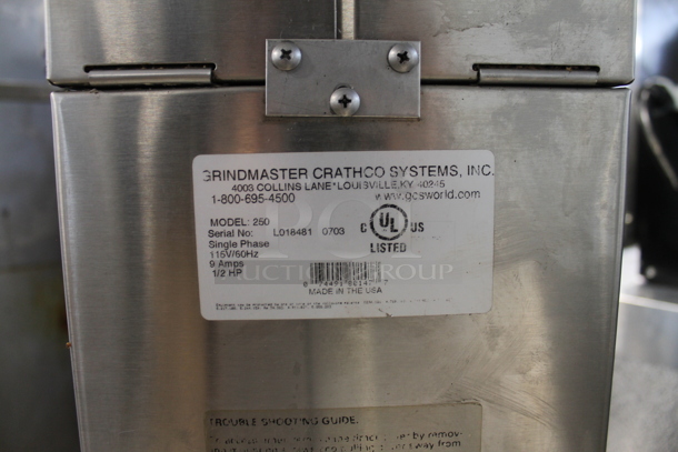 Grindmaster 250 Stainless Steel Commercial Countertop Coffee Bean Grinder. 120 Volts, 1 Phase. Tested and Working! - Image 6 of 6