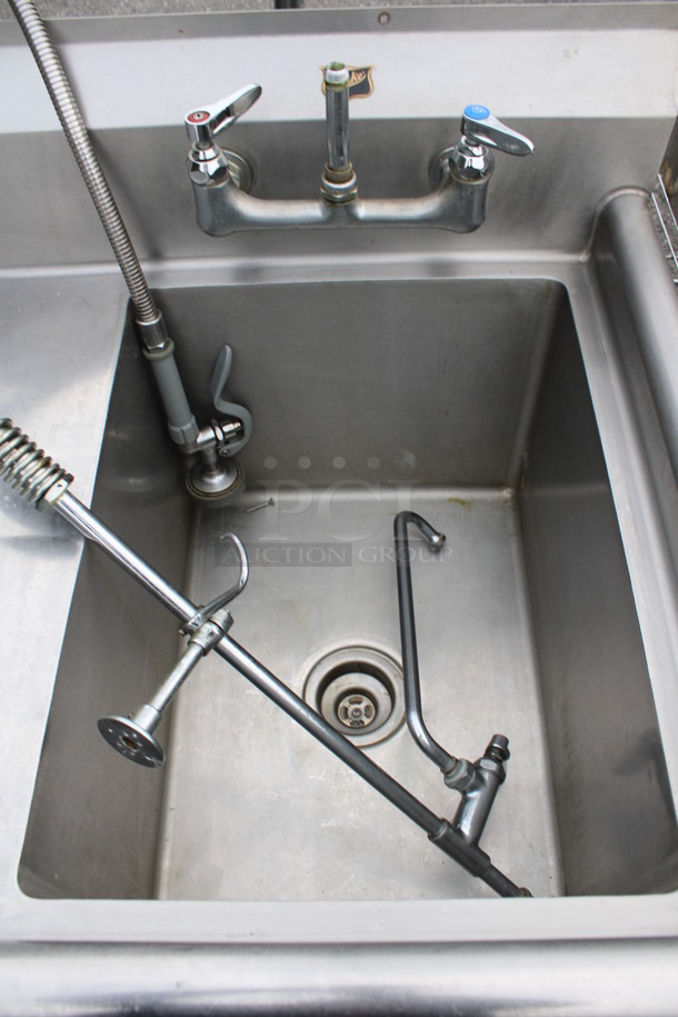 Duke Stainless Steel Commercial Single Bay Sink w/ Left Side Drainboard, Faucet, Handles and Spray Nozzle Attachment. 37x27x42. Bay 16x21x14. Drainboard 16x23x1 - Image 5 of 5