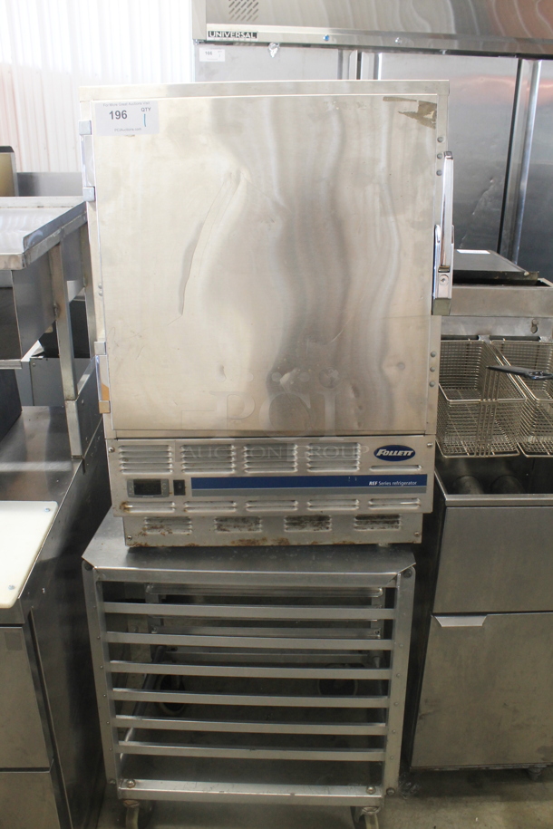 Follett REF5 Stainless Steel Commercial Single Door Cooler on Metal Commercial Pan Transport Rack. 115 Volts, 1 Phase. Tested and Working! - Image 1 of 7
