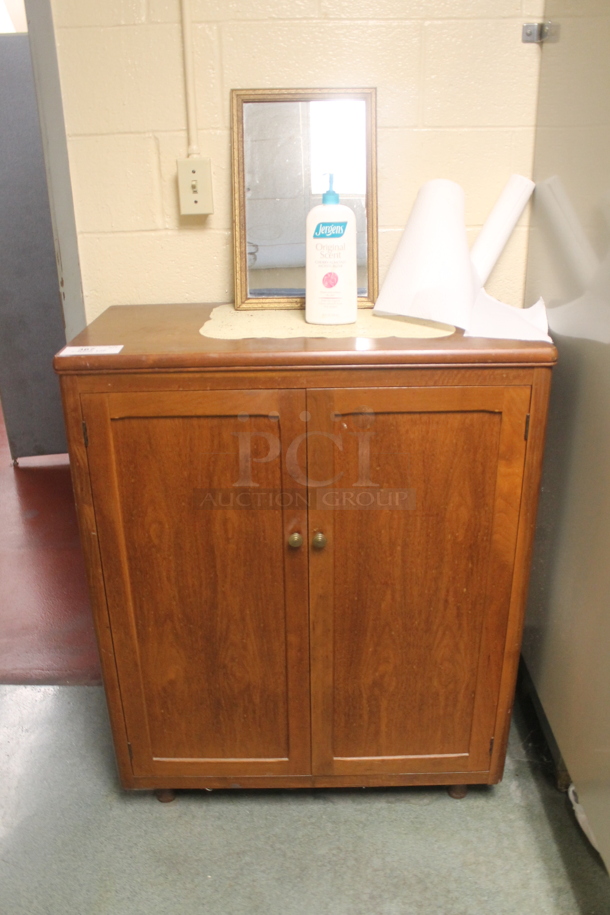 Wooden 2 Door Cabinet w/ Contents. - Image 1 of 6