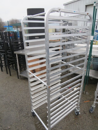 One Aluminum Speed Rack On Casters. 20.5X25.5X63.5