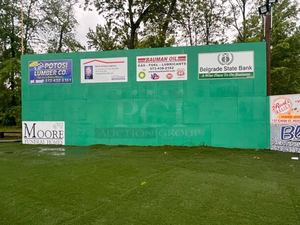 Homerun! Center Billboard Size Wall of Ball Field. Treated Lumber. Wall Constructed of Approx. 9- 8x10' on 2x4/2x6,6x6 Framework.
Sponsor Signs Not Included

BUYER REMOVAL 
**LABOR FOR REMOVAL ADDITIONAL FEE, CONTACT MISSOURI DIVISION FOR LABOR QUOTE OR ADDITIONAL QUESTIONS. - Image 3 of 5