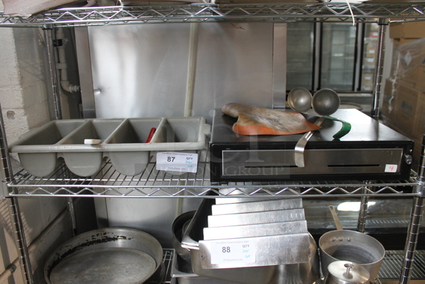 ALL ONE MONEY! Tier Lot of Various Items Including Metal Cash Drawer, Poly Silverware Bin and Ladles - Image 1 of 5