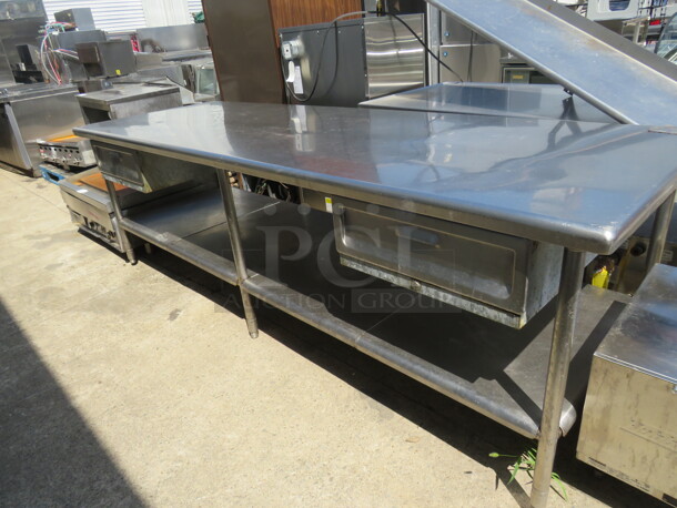 One Stainless Steel Table, With 2 Drawers, And 10lb Can Opener. 108X36X40