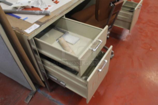 Tan 4 Drawer Desk w/ Contents and Office Chair. - Image 4 of 6