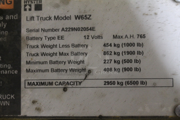 Hyster W65Z Metal Commercial Electric Powered 6,500 Pound Capacity Pallet Jack Lift Jack. BUYER MUST REMOVE. - Image 7 of 7