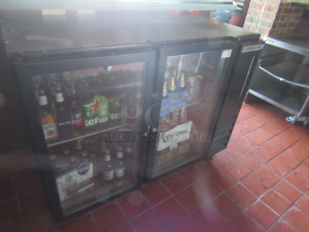 One Beverage Air 2 Glass Door Back Bar Cooler With 4 Racks, On Casters. COOLER ONLY! NO BEVERAGES!  Model# BB48GY. 115 Volt. 48X24X38 BUYER MUST REMOVE