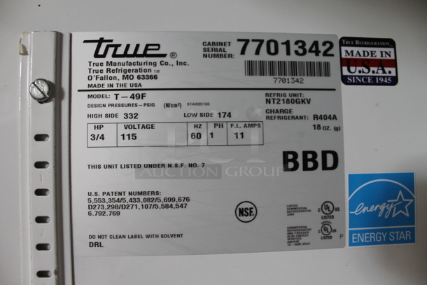 2013 True T-49F ENERGY STAR Stainless Steel Commercial 2 Door Reach In Freezer w/ Poly Coated Racks on Commercial Casters. 115 Volts, 1 Phase. Tested and Working! - Image 8 of 9