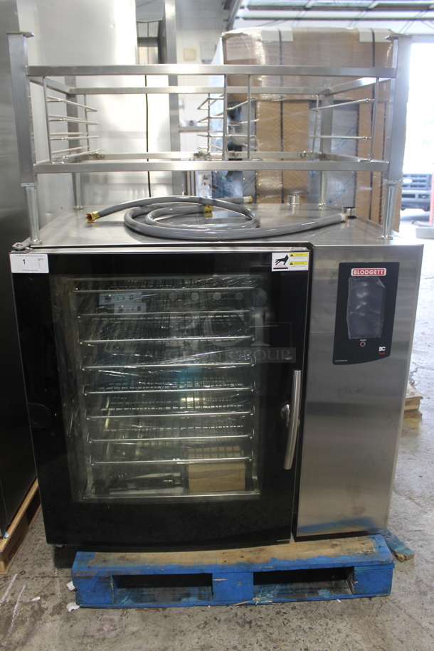 BRAND NEW SCRATCH AND DENT! Blodgett BLCT102E/CPE 2.10 Stainless Steel Commercial Electric Powered Combi Convection Oven w/ View Through Door, Metal Oven Racks and Stand. 208 Volts, 3 Phase. 