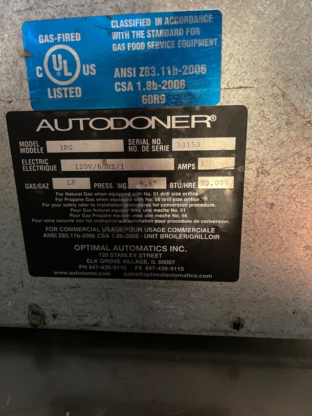 Working! Autodoner 3PG OPTIMAL AUTOMATICS AUTODONER GYRO VERTICAL BROILER - Propane NSF Tested and Working! - Image 4 of 4