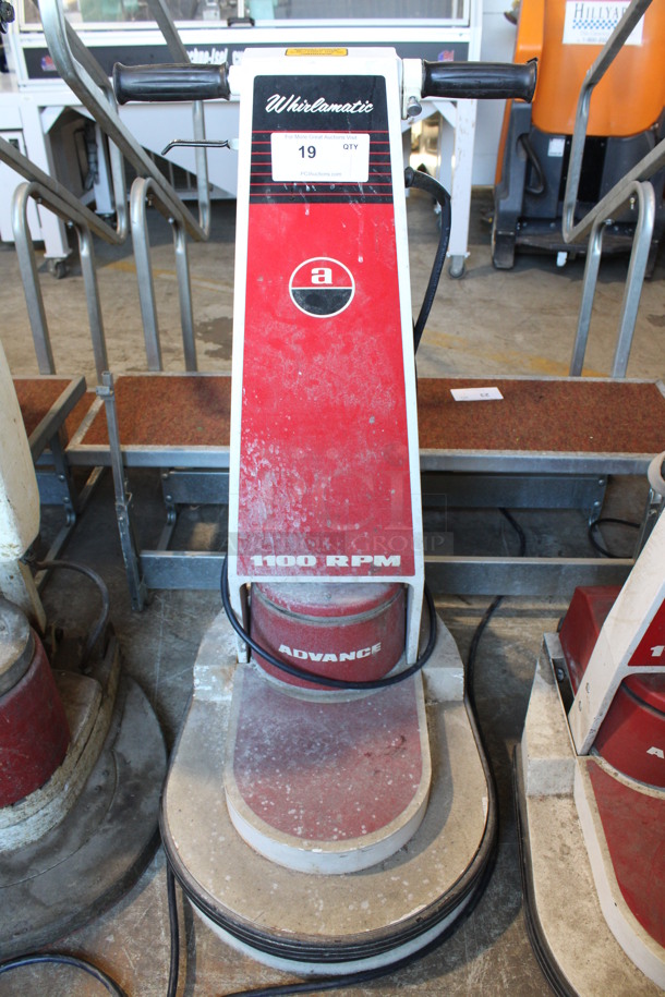 Advance Whirlomatic Metal Commercial Floor Cleaning Machine. 19x30x44. Tested and Powers On But Parts Do Not Move