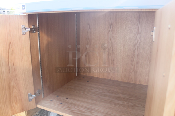 BRAND NEW! ACS FAB LLC Stainless Steel Counter w/ 4 Wood Pattern Doors on Commercial Casters. - Image 5 of 7