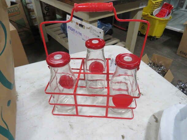 One Metal Carrier With 3 Drinking Jars. - Image 1 of 1