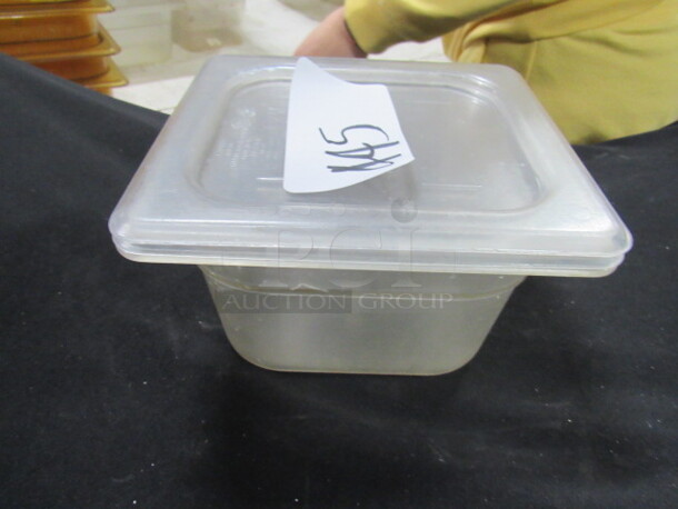 One 1/6 Size 4 Inch Deep Food Storage Container With Lid. 