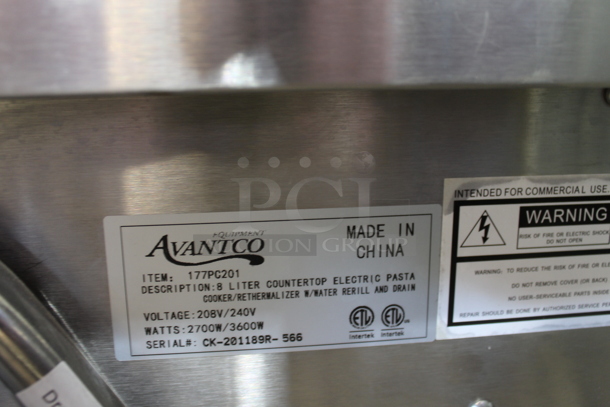 BRAND NEW SCRATCH AND DENT! Avantco 177PC201 Stainless Steel Commercial Countertop Electric Powered Pasta Cooker. 208/240 Volts, 1 Phase.  - Image 8 of 8