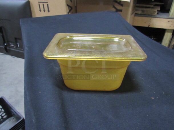 1/9 Size 4 Inch Deep Amber Food Storage Container With Lid. 3XBID