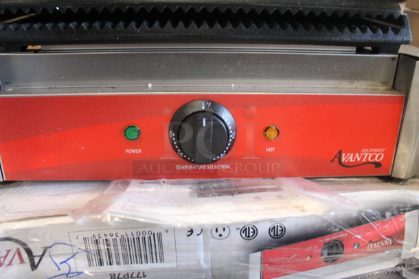 BRAND NEW SCRATCH AND DENT! Avantco 177P78 Commercial Stainless Steel Electric Countertop Single Panini Sandwich Grill On Rubber Feet. 120V. Tested And Working!  - Image 2 of 8