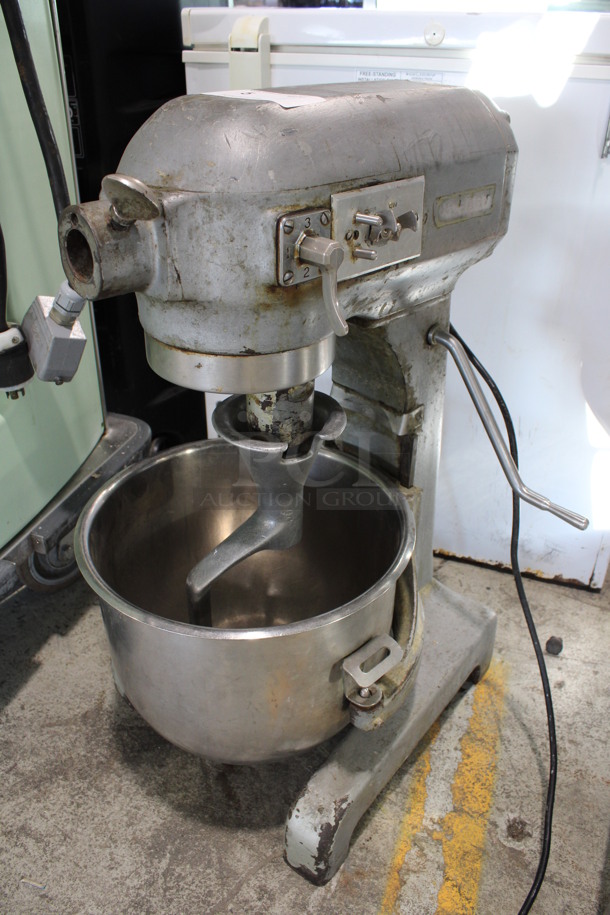 Hobart Model A 200 T Metal Commercial Countertop 20 Quart Planetary Mixer w/ Metal Mixing Bowl and Dough Hook Attachment. 115 Volts, 1 Phase. 16x19x31. Tested and Does Not Power On