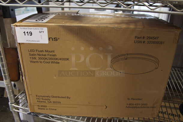 Box of 4 BRAND NEW! Seasons 294547 LED Flush Mount Satin Nickel Finish Light Fixtures.  - Image 4 of 5