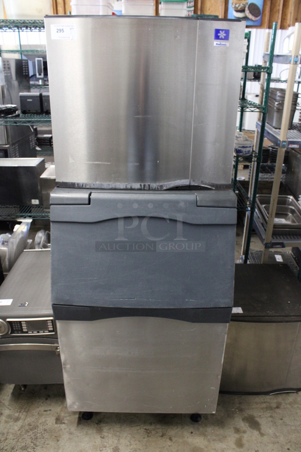 Manitowoc Model SY0854A Stainless Steel Commercial Air Cooled Ice Machine Head on Scotsman Model B530S Stainless Steel Ice Bin. 208-230 Volts, 1 Phase. 31x34x76.5