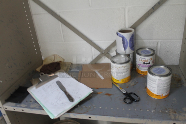 Gray Metal 3 Tier Shelving Unit w/ Contents Including Radio. BUYER MUST REMOVE. - Image 2 of 3