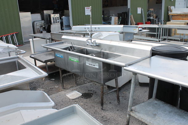 Stainless Steel Commercial 3 Bay Sink w/ Dual Drain Boards, Faucet and Handles. Comes w/ Contents! Bays 18x18. Drain Boards 16.5x20.5 - Image 2 of 10