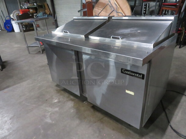 One Working Continental 2 Door Refrigerated Prep Table On Casters. Model# SW60-24M. 115 Volt. 60X34X42 - Image 2 of 3