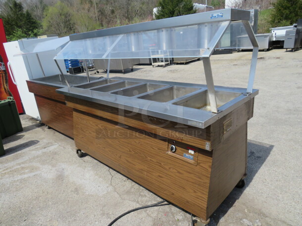 One WORKING Seconomy 5 Well Steam Table With Sneeze Guards, And Lights, On Casters. Model# 3753. 120 Volt. 72X33X58 - Image 2 of 2