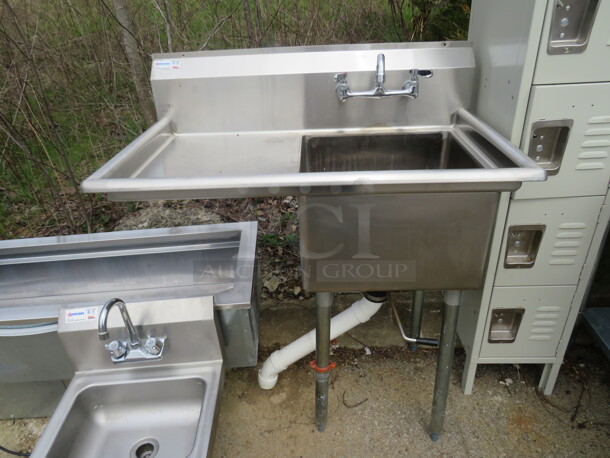 One Omcan Stainless Steel 1 Well Sink With Faucet And L Drain Board And Back Splash. #43760. 38X23.5X45